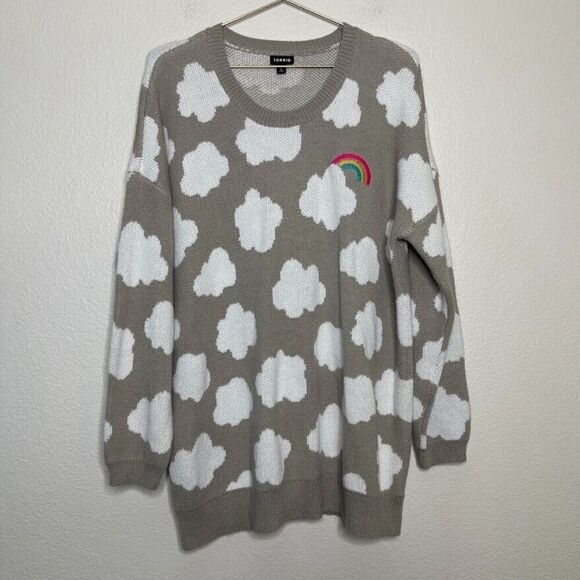 Torrid Sweater 2X Oversized Pullover Long Tunic  Knit Cloud Rainbow Preppy - Picture 2 of 8
